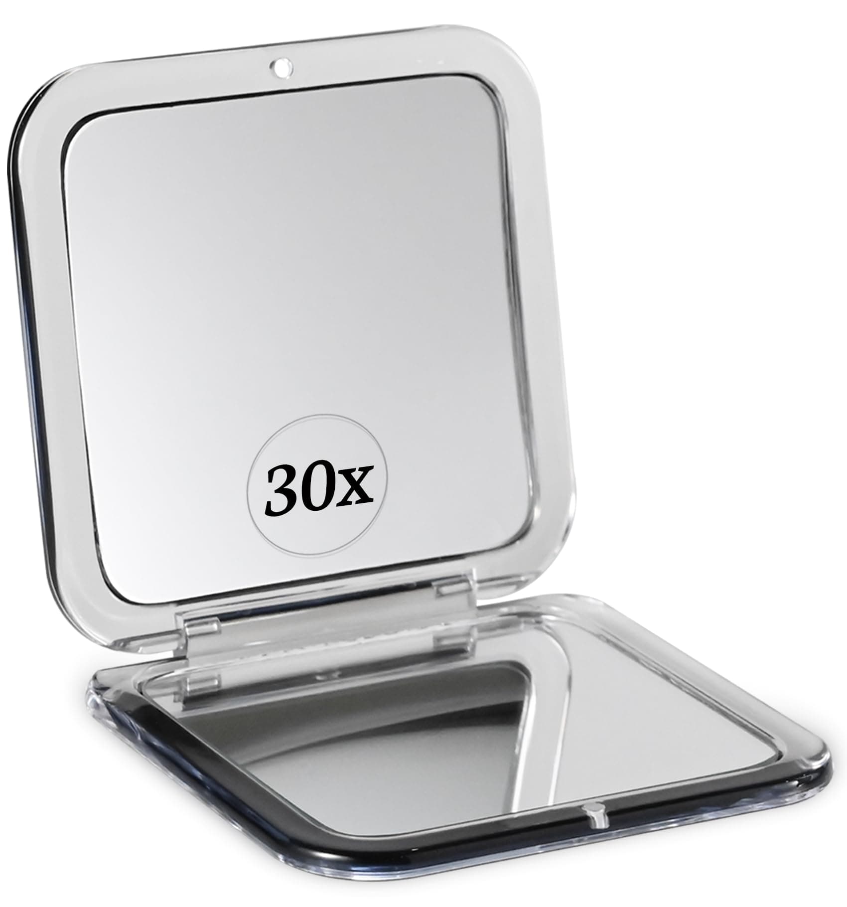 Small Compact 30X Magnifying Mirror for Travel - Hand Held, Foldable & Very Lightweight - Mini Pocket-Sized Magnified Mirror for Purse - Square 8cm x 8cm (Black)