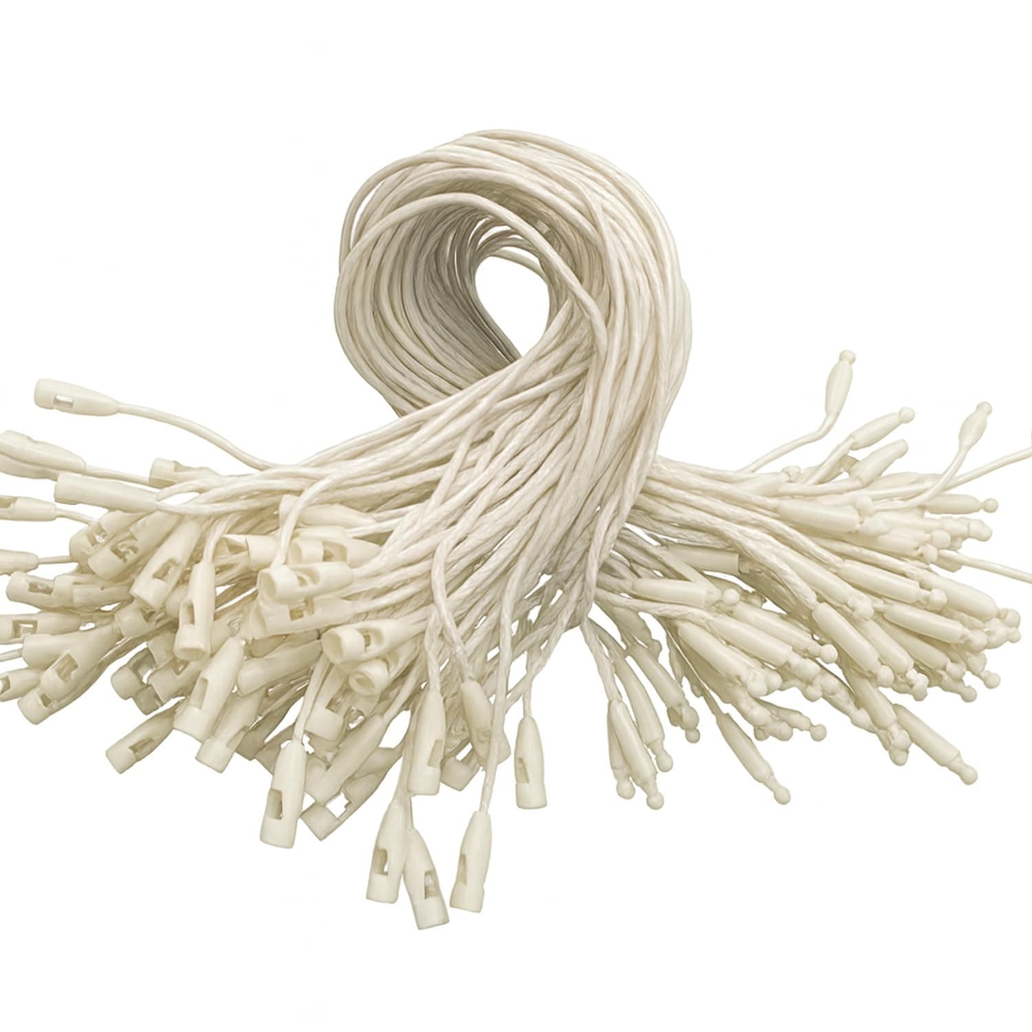 Wax Hang Tag String Rope with Snap Lock Pin Loop Fastener Hook Ties for Clothes Gift Bags Price Tags Shoes Tag Rope for Belts Pocket Luggage Label Attachment (White Wax Tag, 200pcs)