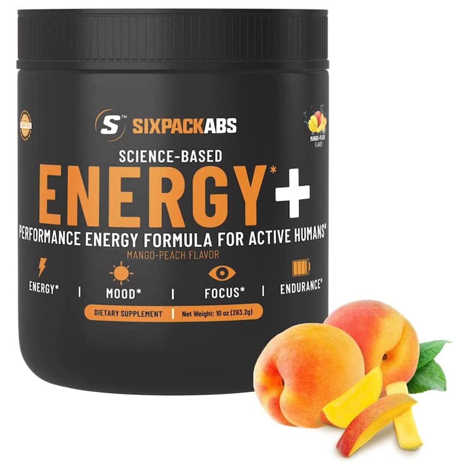 Sixpack Abs Energy Plus Energy Drink Powder, Science-based Powder Energy Drink Mix for Working Out, Peach Mango Flavor