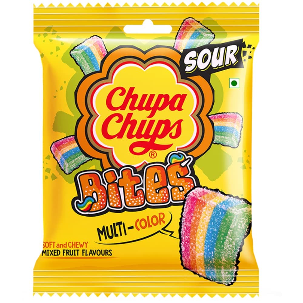 Chupa Chups Sour Bites, Mixed Fruit Punch Flavour, Soft & Chewy Toffee, 30 Pc, 61.6 Grams / 66 g, 30 pcs , Weight May Vary.