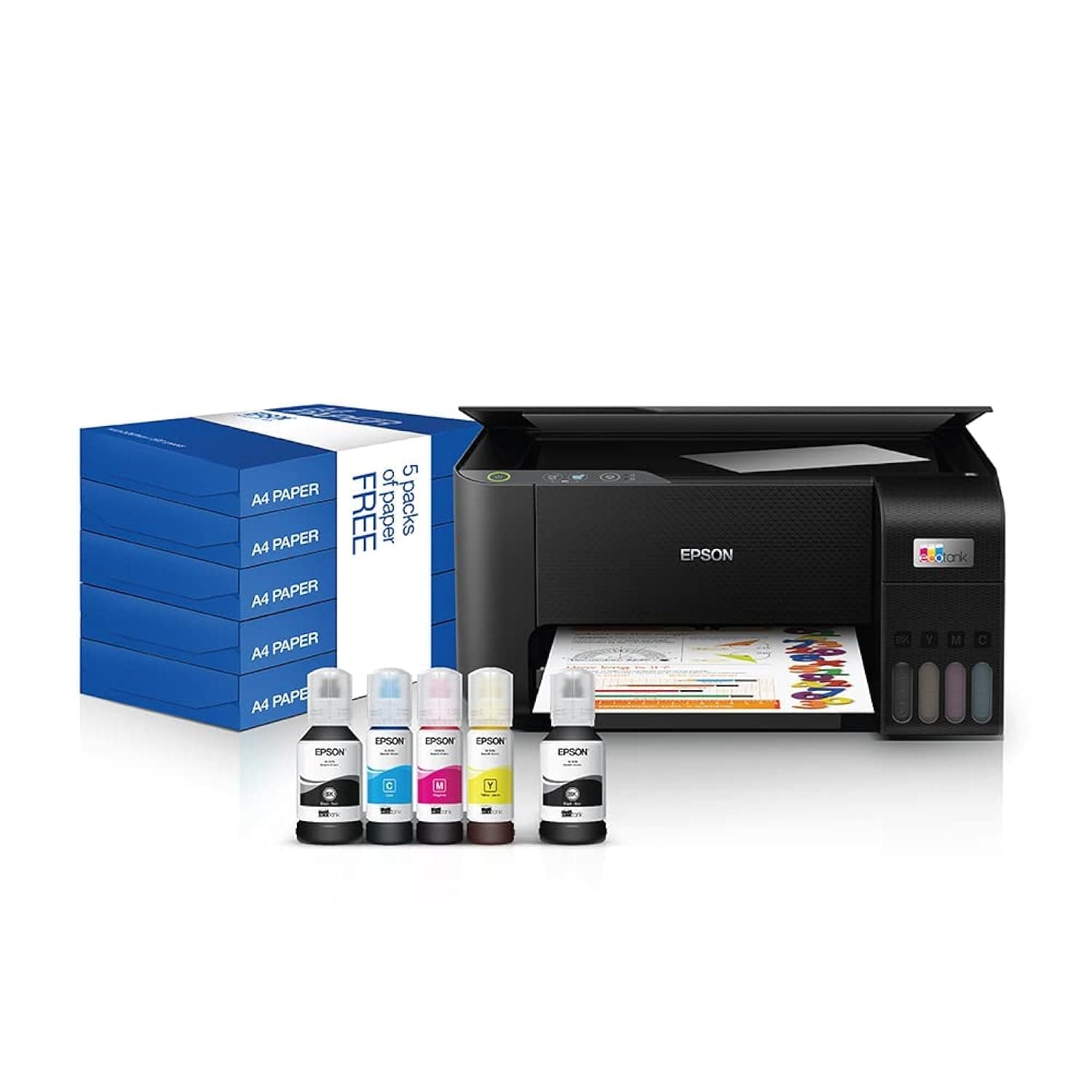 EcoTank L3210, 3 in 1 Home Printer and SmartPanel and Business paper 80g, 2500 sheets, Black, Compact