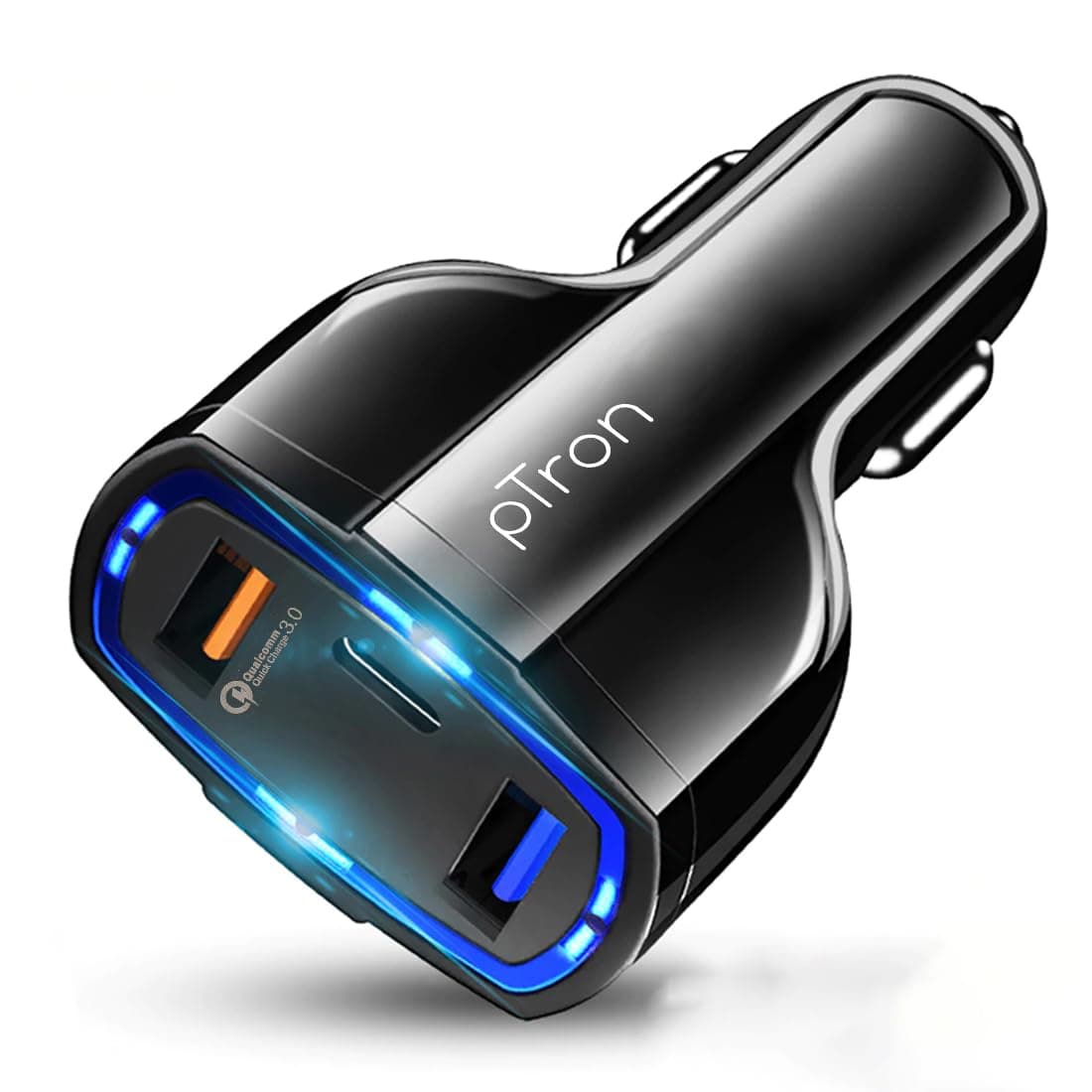- pTron Bullet Pro 36W Type-C/PD 3 Port Fast Car Charger Adapter, Compatible with All Smartphones, Tablets & Other USB Powered Devices (Black)