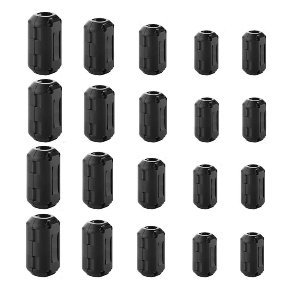 Cedmon 20 Pieces Clip-on Ferrite Ring Core RFI EMI Noise Suppressor Cable Clip for 3mm/ 5mm/ 7mm/ 9mm/ 13mm Diameter Cable, Black
