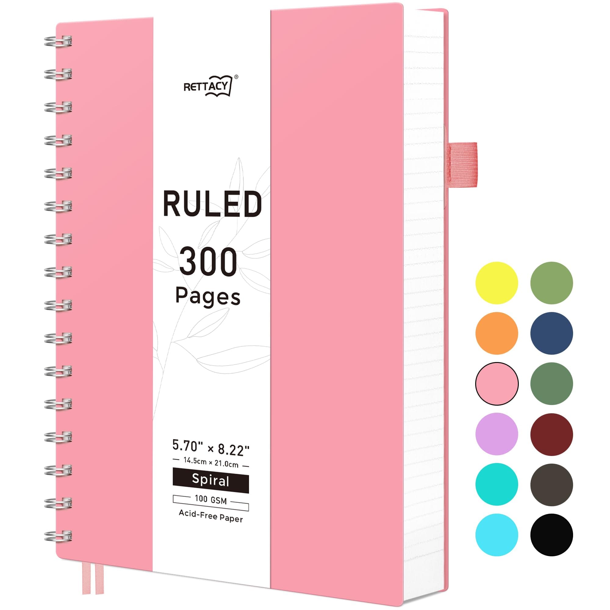 RETTACY A5 Notebook, Notepad, Wirebound Spiral Notebooks 300Pages /150 Sheets for Writing,100gsm College-Ruled Paper, Flexible Plastic Cover, for Women Men Work Office School,14.5 x 21cm - Pink