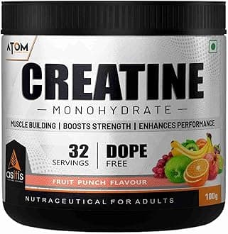 Asitis Nutrition Atom Creatine Monohydrate Powder 100 grams - 32 Servings, Fruit Punch, Dope Free, Enhances Performance, Promotes Muscle Gains
