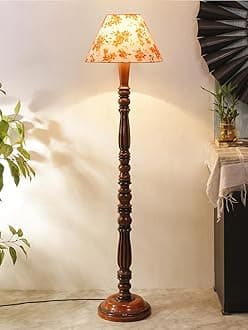 AMDHOME Multicolor Cotton Conical Wooden Floor lamp -67