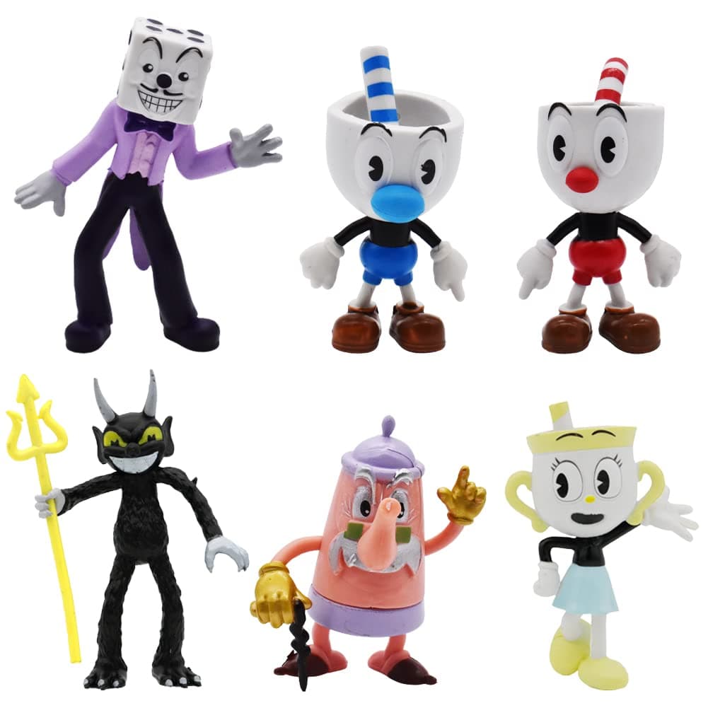 Simmpu 6pcs Cup Mini Figures Set Cup Cake Toppers Anime Cake Decoration Figures Game Action Figures Toys Cupcake Figurines Party Supplies for Kids Fans Birthday Cake Party Decoration