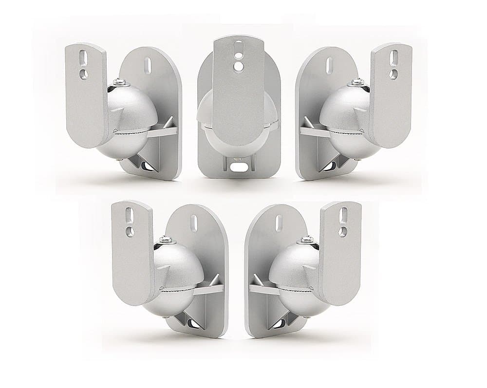 TechSol 5 Pack of Universal Silver Speaker Wall Mount Swivel and Tilt Brackets Complete with Fitting Hardware