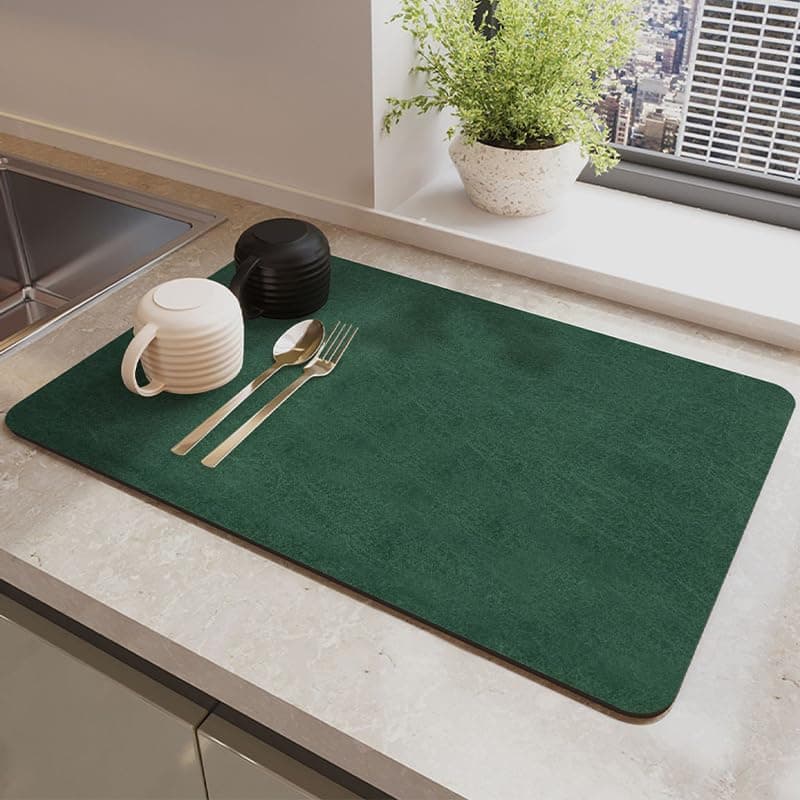Sense Go Coffee Mat - Hide Stain Rubber Backed Absorbent Dish Drying Mat for Kitchen Counter, Bar Accessories, Fits Under Maker, Machine, Pot, Espresso Machine, Dish Rack 40x60cm (Green)