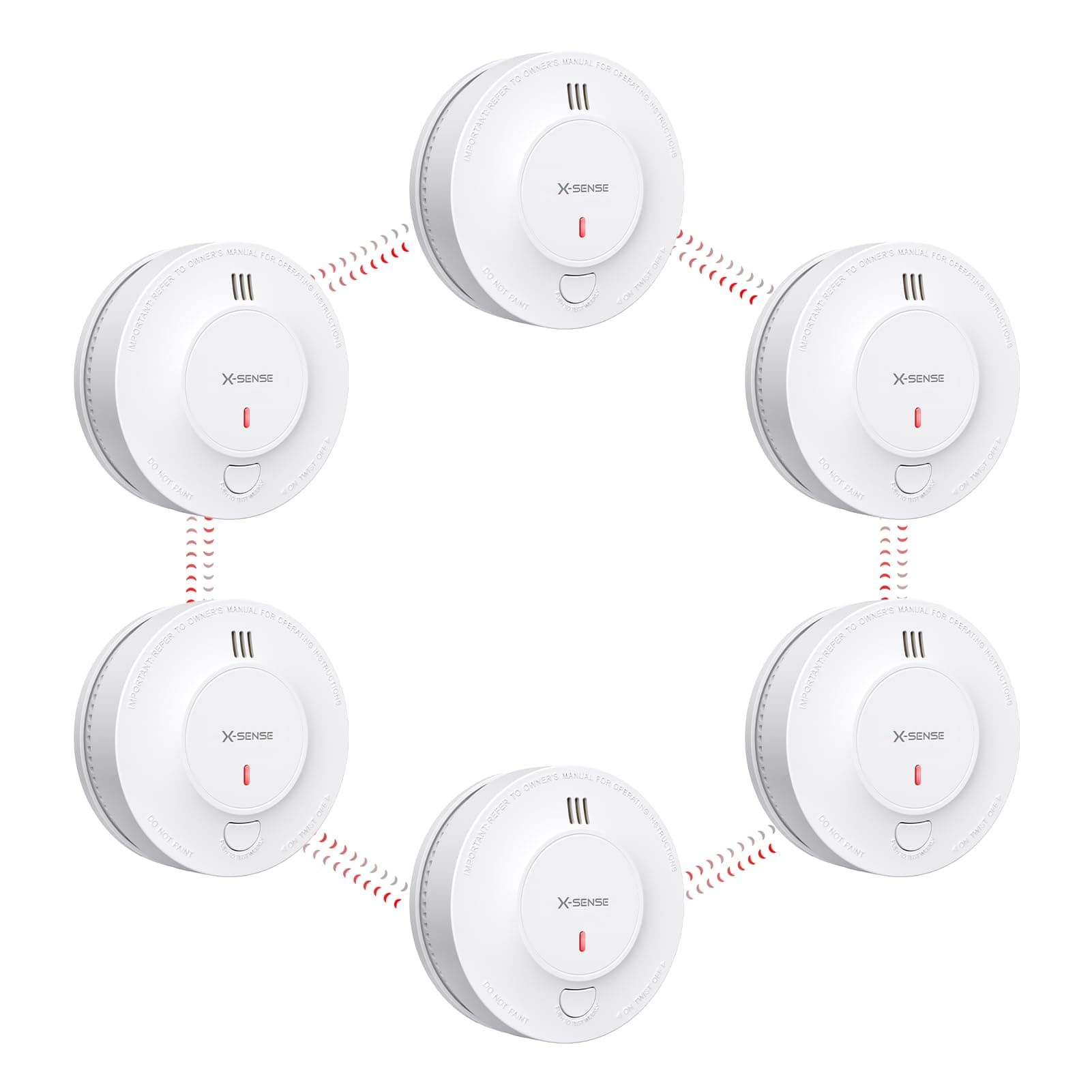 Wireless Interlinked Smoke Alarm Detector with Sealed 10-Year Battery, Interconnected Fire Alarm Conforms to EN 14604 Standard, SD19-W, Link+, 6-Pack