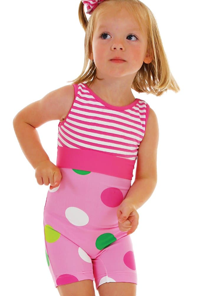 Chez Ami by Patsy Aiken Designs Girls Pink Dotty Empire Tumbler Leotard