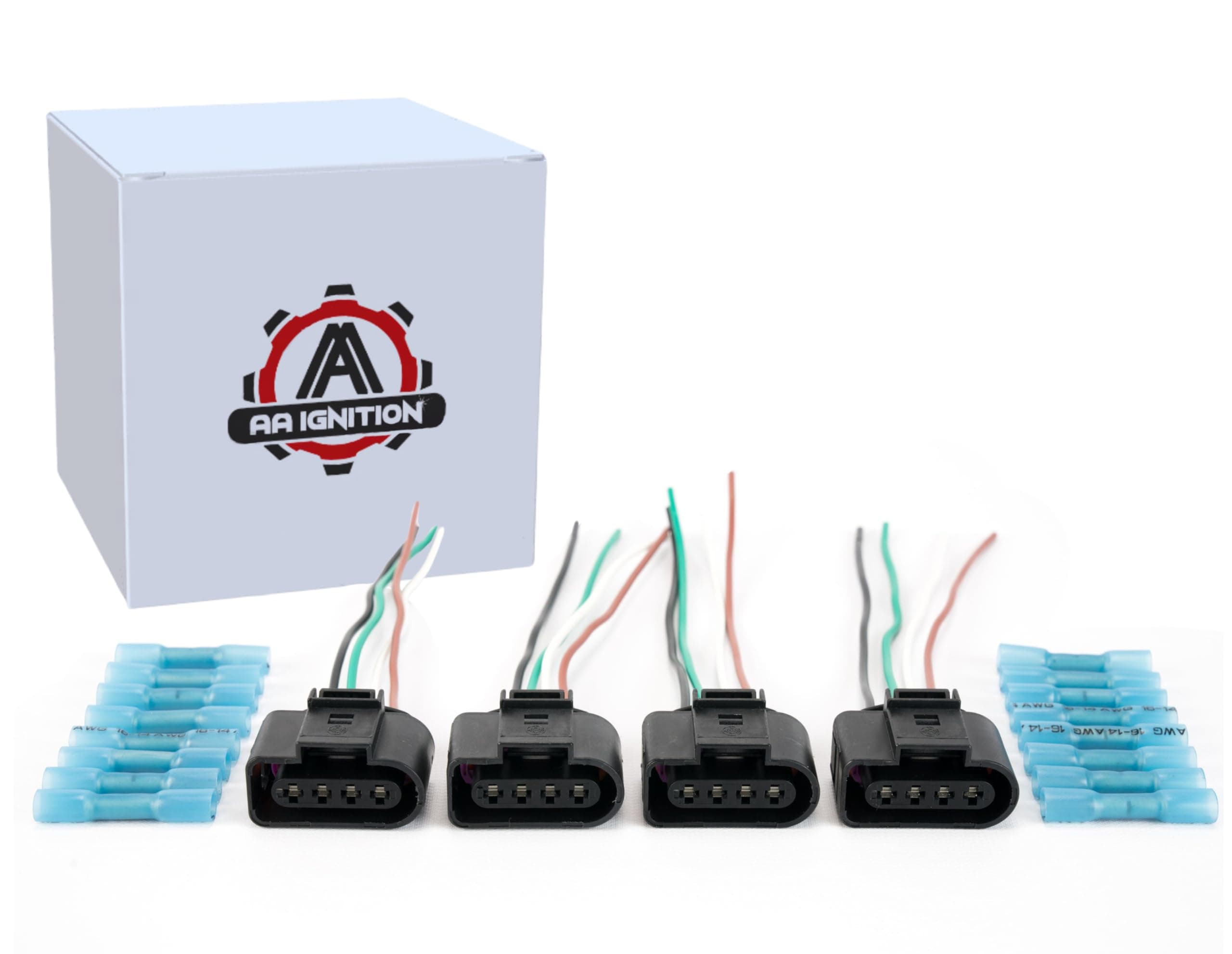 Ignition Coil Pack Replacement Connector - Wire Harness - Set of 4 - Compatible with Volkswagen VW & Audi 1.8T, 2.0T, 2.5L, 3.2L, 4.2L Vehicles