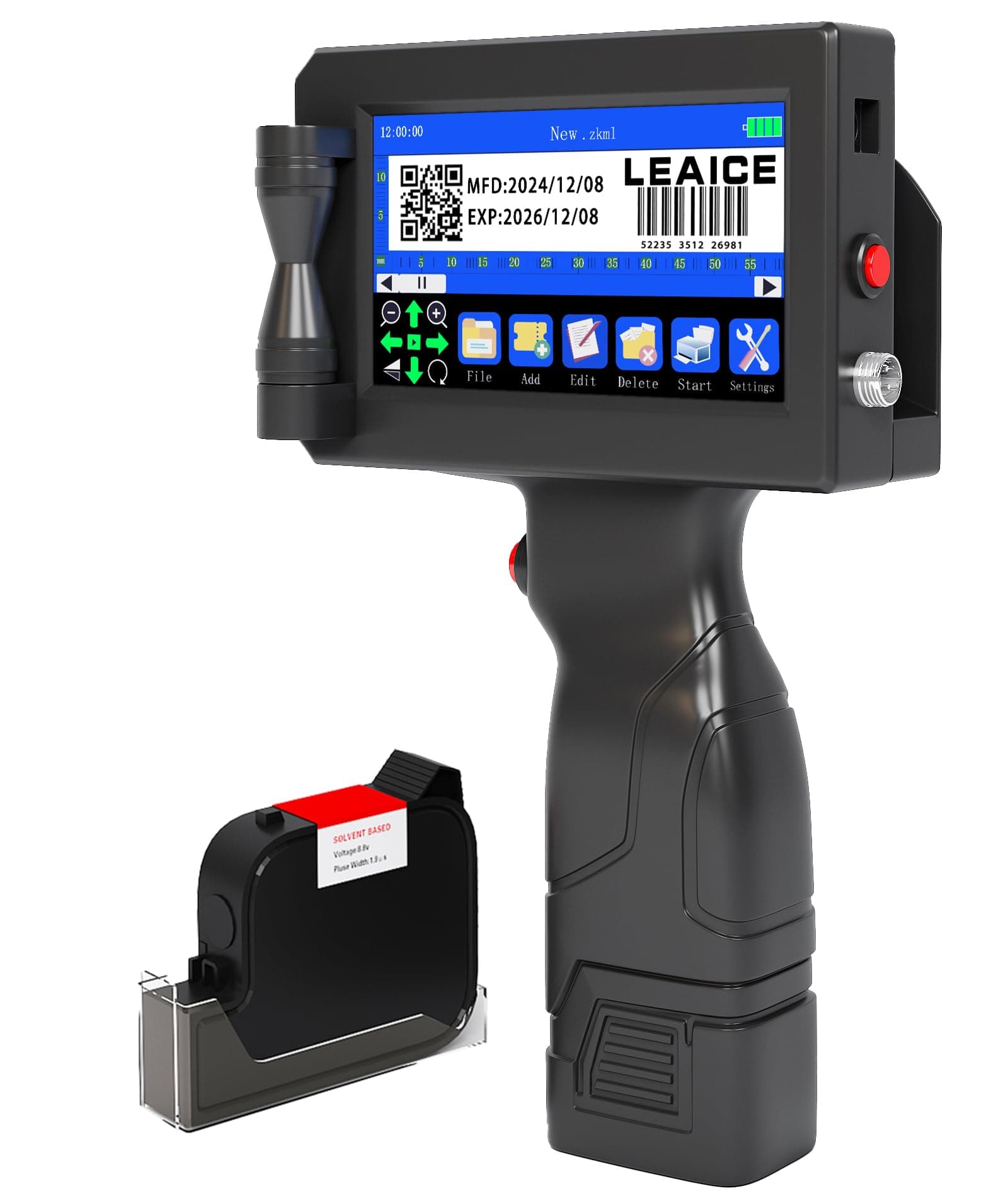 Handheld Inkjet Printer with 42ml Quick-Drying Ink Cartridge, Portable Handheld Printer Gun with 4.3 Inch Touch Screen for Text QRCode Barcode Batch Number Label Logo Image