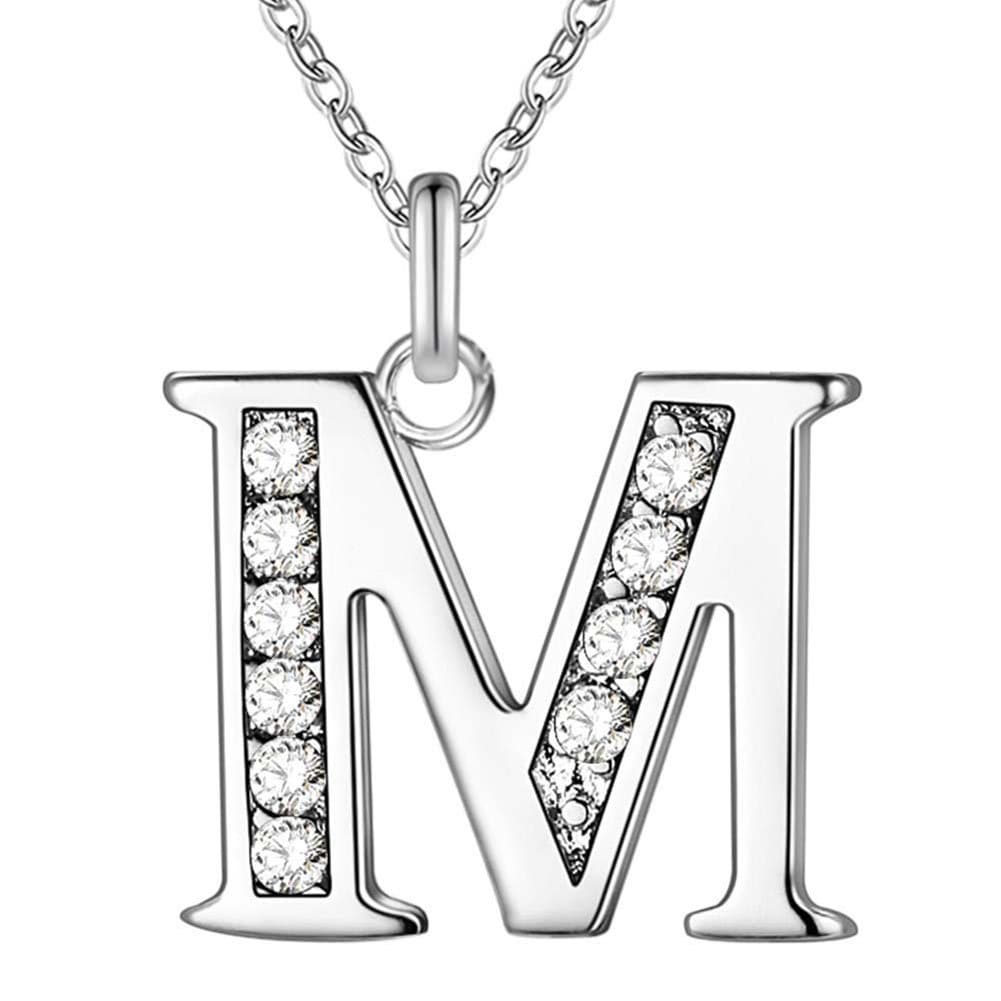SWOPAN Initial 26 Letters Alphabet Personalized Monogram Name Charms Pendant Necklace for Women Silver Link Chain Jewelry with Cubic Zirconia - Letter M