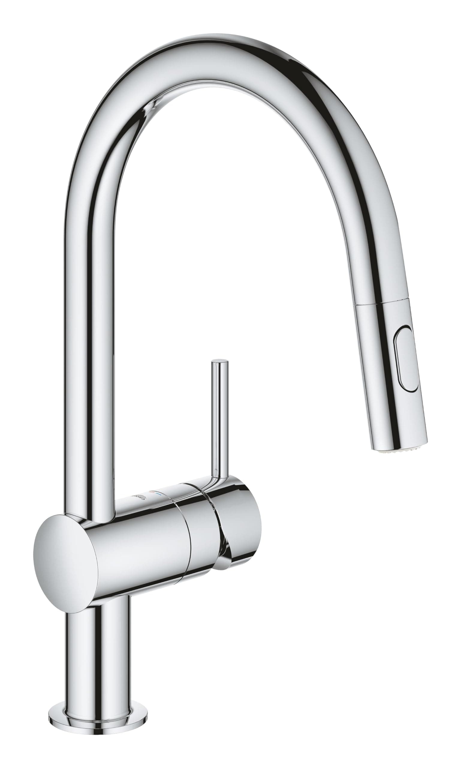 – Minta - Kitchen Sink Tap Single-Lever Mixer - Pull-Out Shower Head - 2 Spray Options - Silicone Nozzles - High Spout - Swivel Range 360° - 46mm Ceramic Cartridge - Size 379mm - Chrome - 32321002