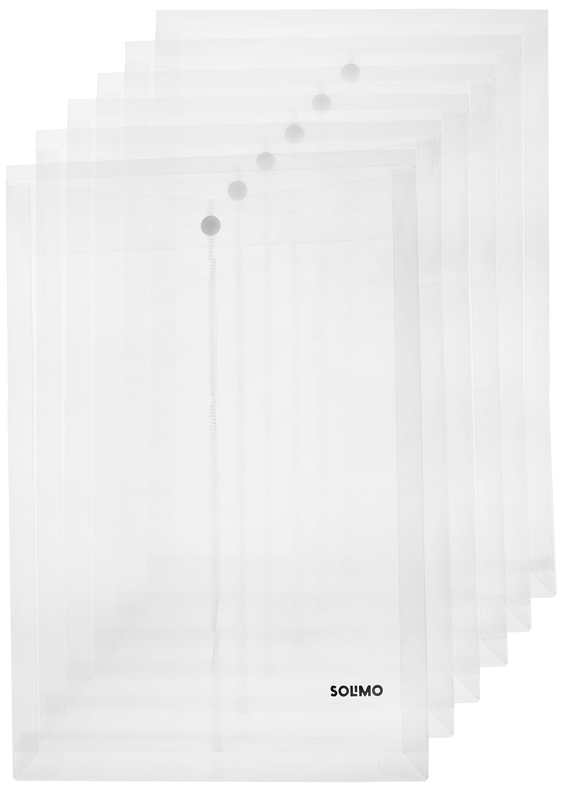 Amazon Brand - Solimo Button Bags, Top-Opening, Reusable, Each Holds 130 Sheets (Transparent, A4, Set of 12)