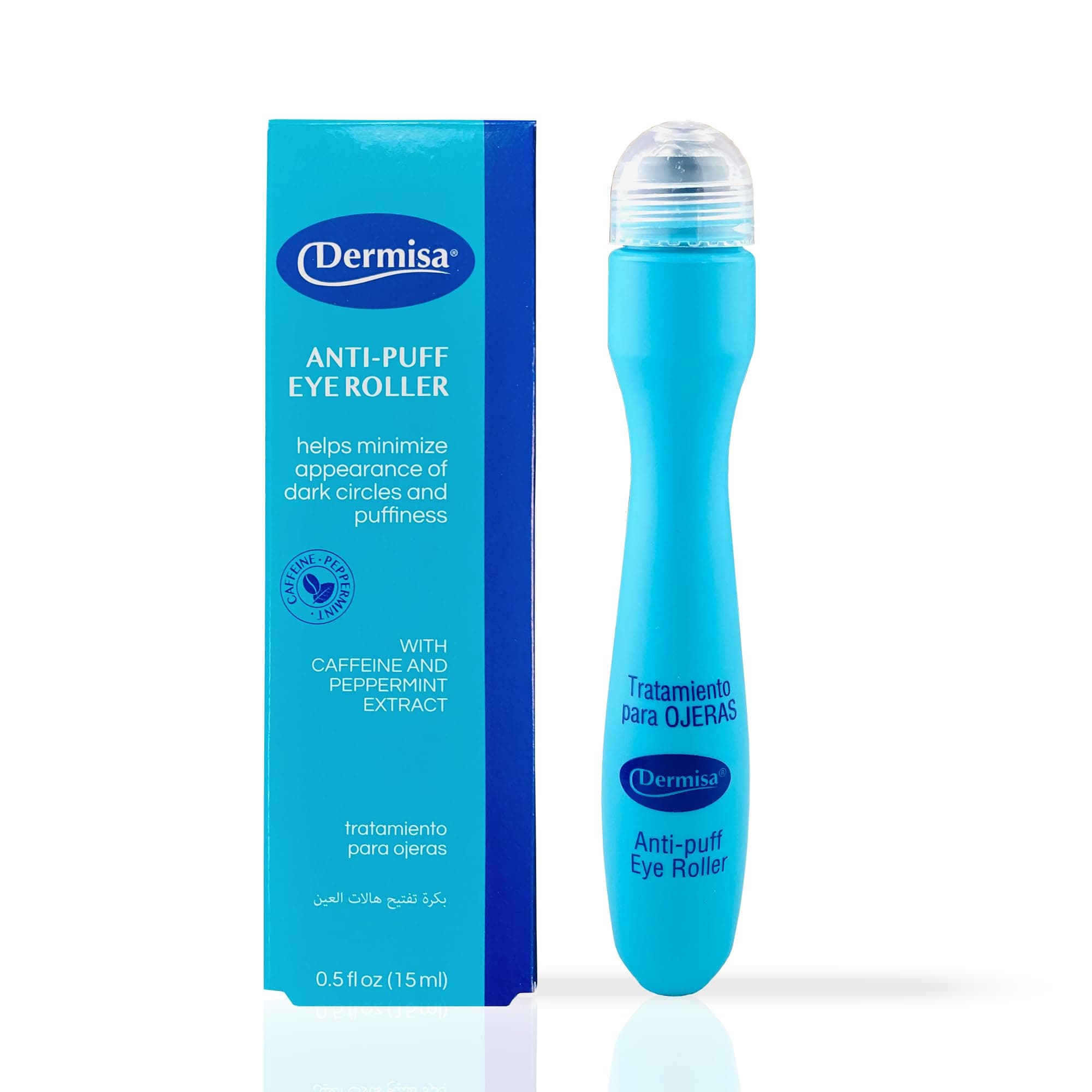Dermisa Eye Roller for Puffy Eyes - Anti-Puff Dark Circle Under Eye Treatment Serum with Caffeine & Peppermint for Bright, Healthy Skin - Paraben, Fragrance, Dye and Oil Free - Made in USA - Pack of 1