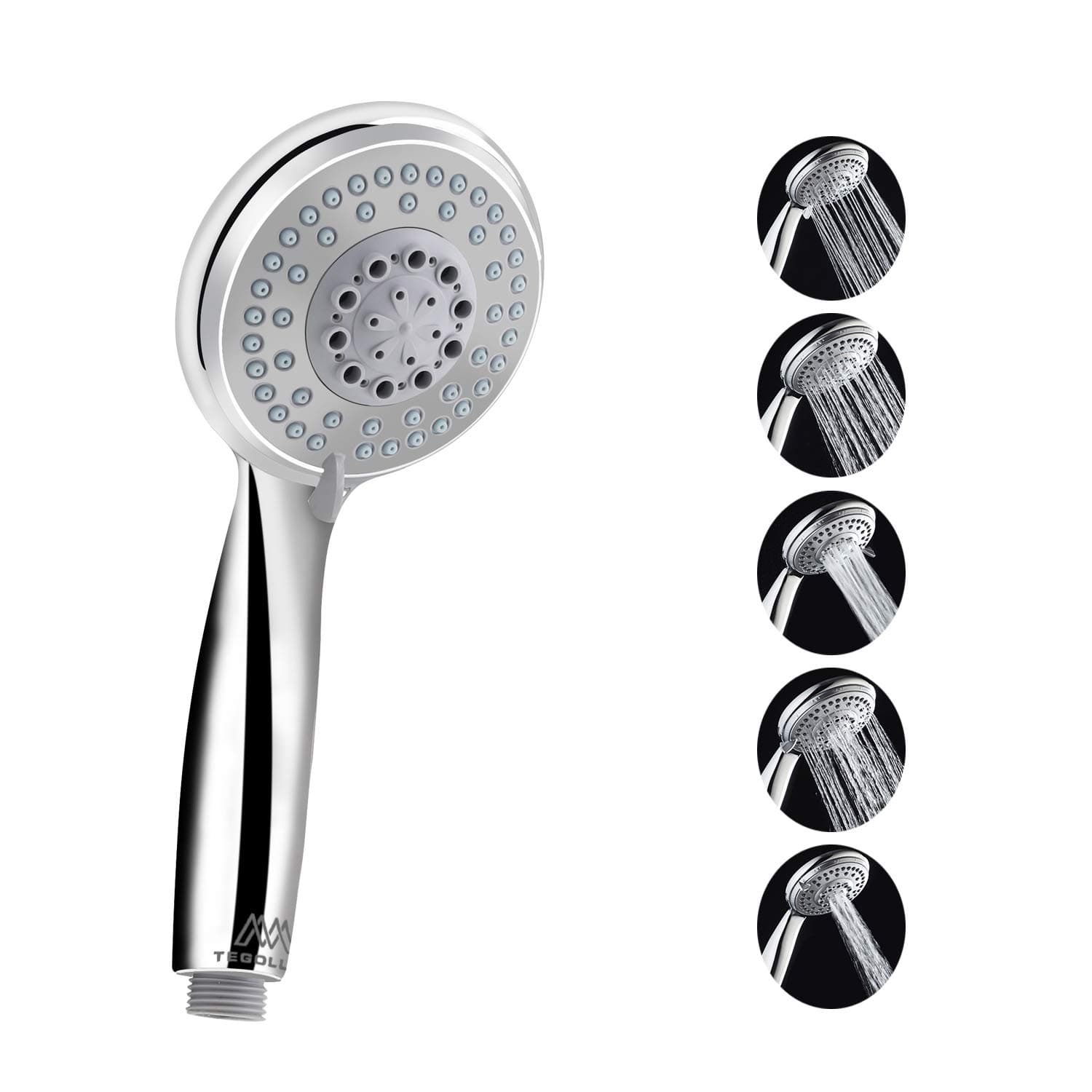 5 Spray Spa, Self Cleaning Never Clog Patented Technology Handheld, Universal Shower Head for Hard Water, Silver
