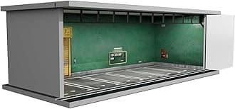 1/64 Diorama Display Case with LED Lights - Compatible with Hot Wheels Matchbox Mini GT Diecast Cars, for Model Car Display and Storage, Stackable Garage(Green Wall)