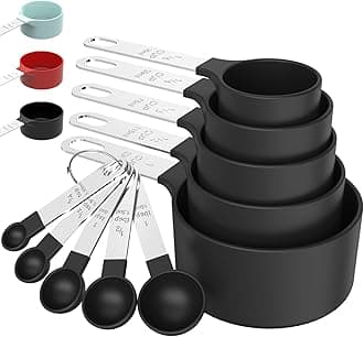TILUCK Measuring Cup and Spoon Set (Black, 10pcs, 5+5, Stainless Steel)