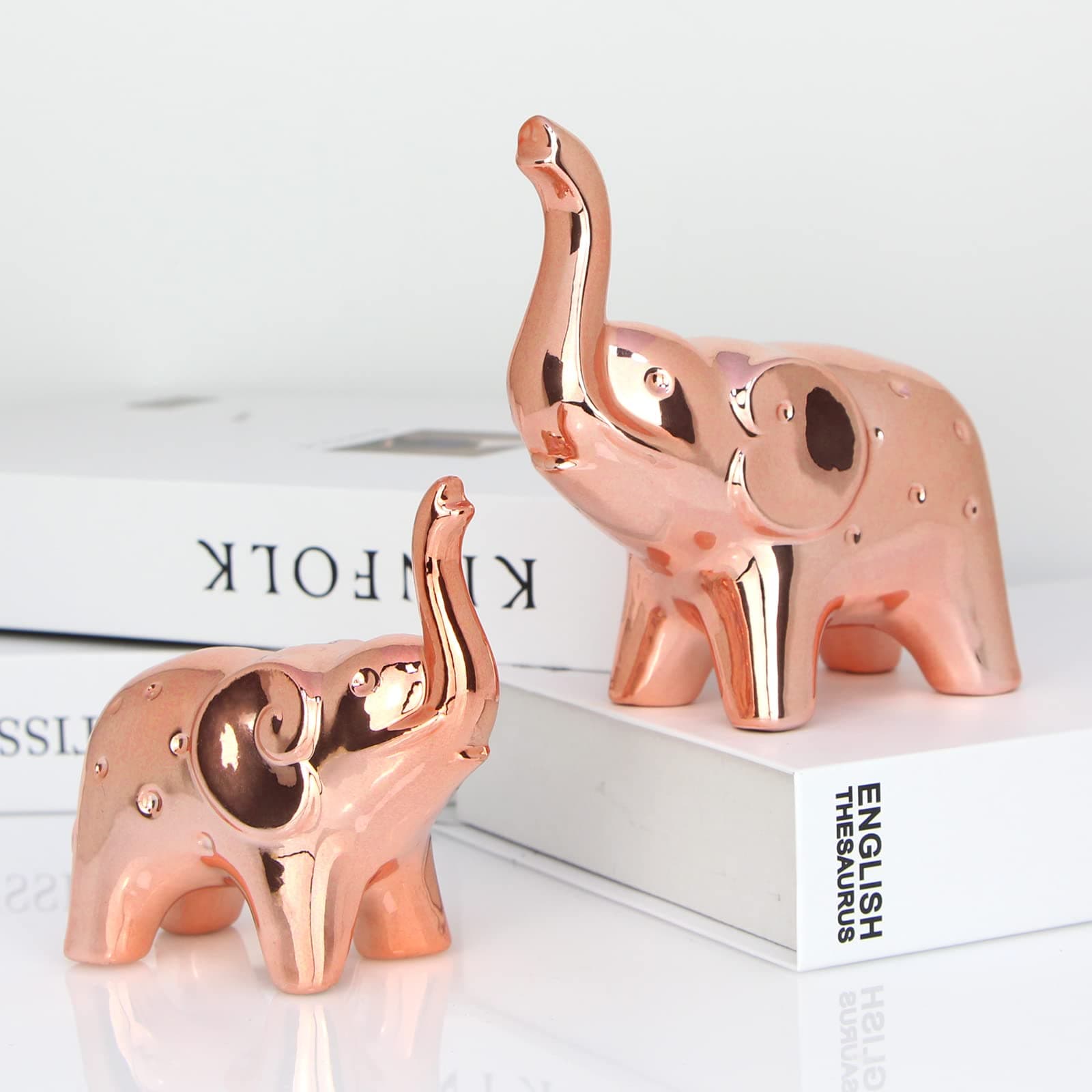 A Pair Elephant Statue Home Decor,Modern Style Figurines,Sculpture for Office Desktop Bookshelf Living Room (Rose Gold)
