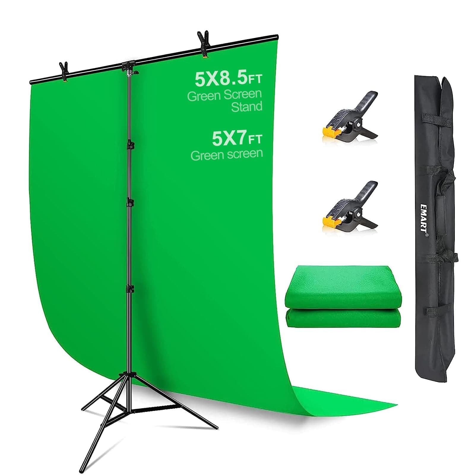 EMART Green Screen Backdrop with Stand, 5 x 8.5ft T-Shaped Greenscreen Stand with 5 x 7ft Greenscreen, Portable Kit for Zoom, Streaming, Gaming