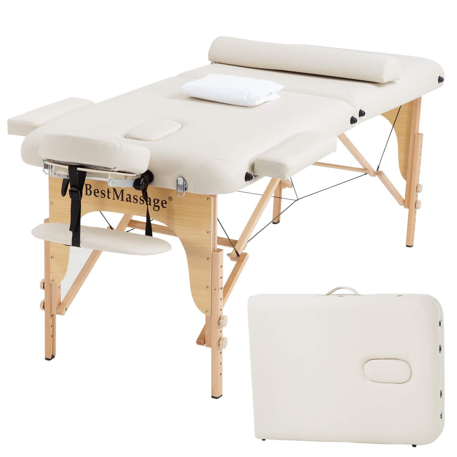 Portable Massage Table Massage Bed SPA Bed 2 Folding 73 Inch Long 28 Inch Wide PU Portable Massage Table Height Adjustable Salon Bed W/Half Bolsters Sheets Carry Case Reiki Tables
