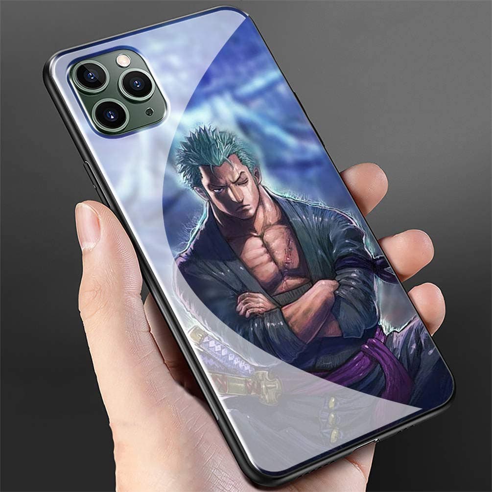 Luxury Cover for iPhone 11 Pro Max Phone Case,9H Tempered Glass Back Cover Soft Silicone Anti Scratch Bumper Design LC-24 One Piece Luffy Protective Case