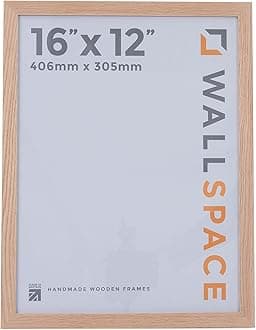 Wall Space 16x12 Oak Picture Frame | Oak 12x16 Photo Frame | 16 x 12 inch | 406x305mm | 40.6x30.5cm | Real Wood with Glass | Handmade Wooden Made in UK