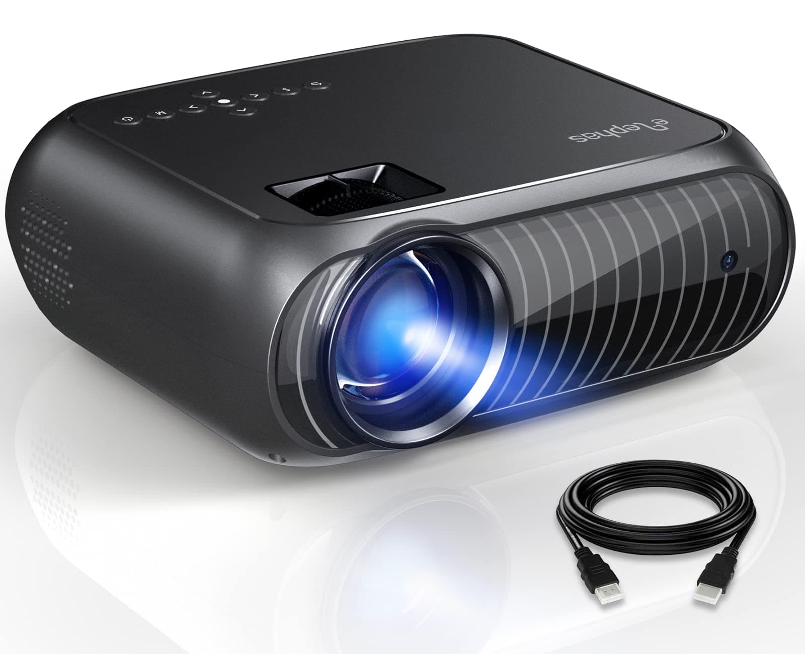 ELEPHAS Mini Projector, Full HD 1080P and 180" Display, Portable Home Theater Projector with 50,000 Hours LED Lamp Life, Compatible with USB/HD/SD/AV/VGA Interfaces