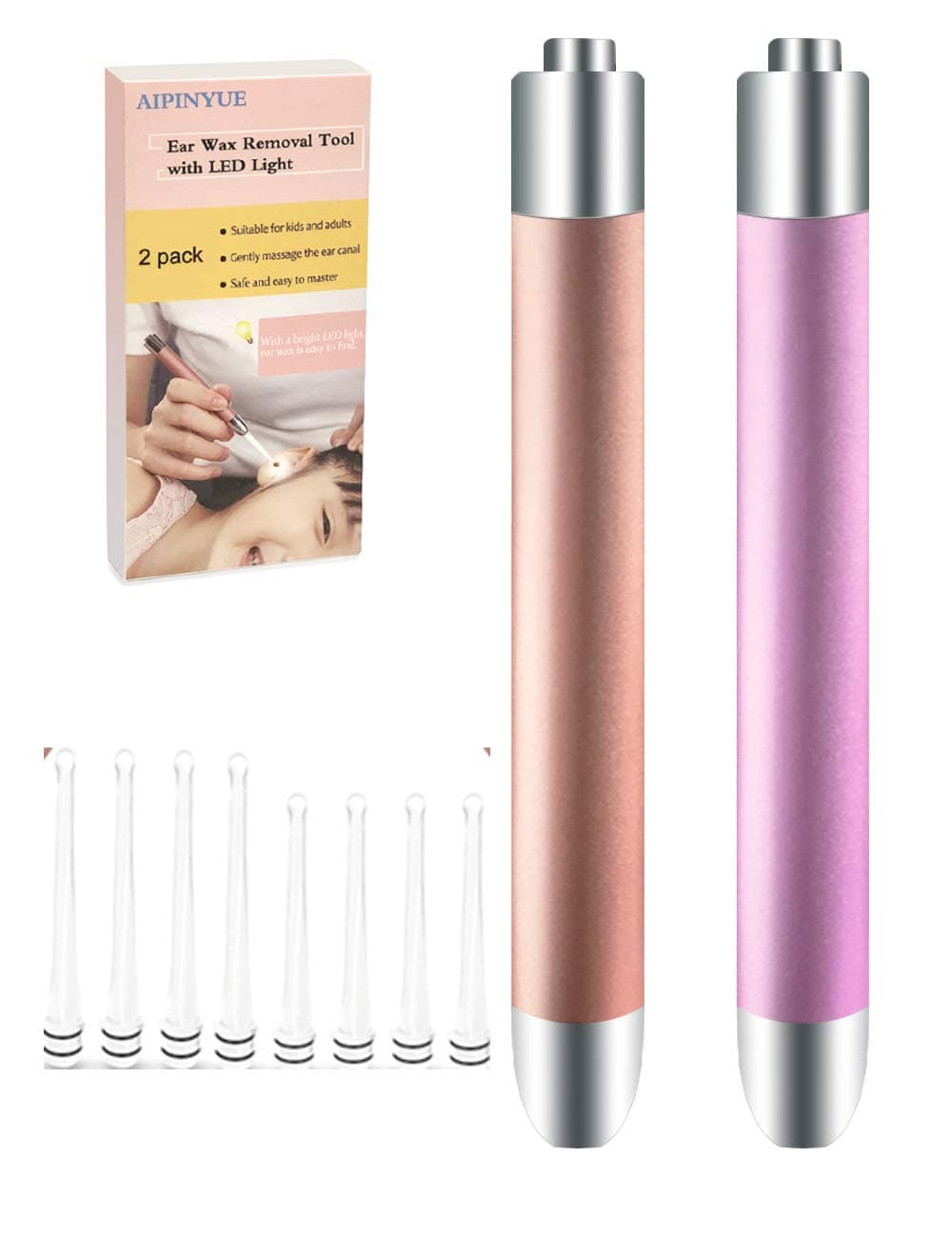 Ear Pick，Ear Wax Removal Tool，LED Lights Ear Cleaning Kit，Updated Version、Non-Slip，Soft Safety Spoon Head，Replaceable and Easy to Clean，Safe Material