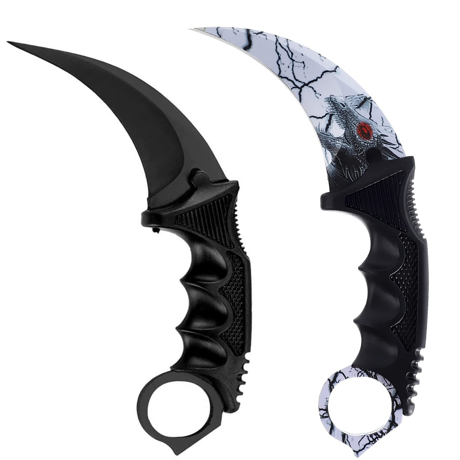 2 Pieces Karambit Knife Fixed Blade Tactical Camping Tool,Outdoor Hunting Knife with Sheath and Cord, Suitable for Hiking, Adventure, Survival and Collection (Black Dragon)