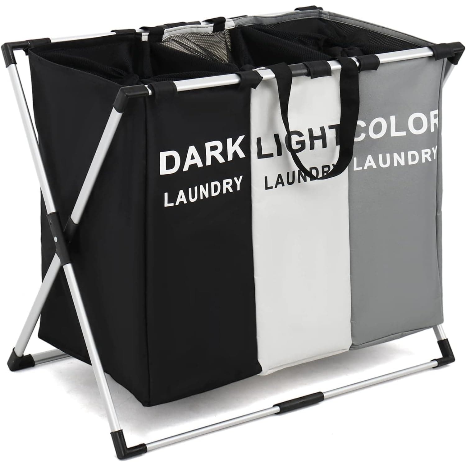 – Laundry Basket Hamper,Dirty Clothes Basket,3-Section Clothes Sorter Bin with Handle,Foldable Waterproof Storage Baskets with 135L Large Capacity for Bathroom&Washroom,66 * 38 * 58cm,1pcs