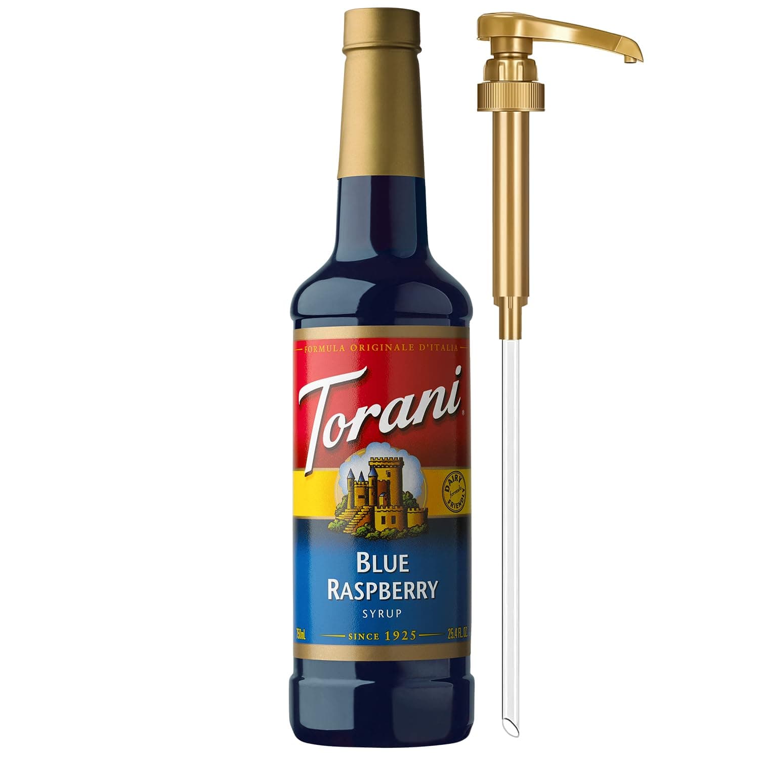 Torani Blue Raspberry Syrup for Drinks, Flavoring for Iced Tea, Lemonade, and Sodas, Pump Included, 25.4 Oz