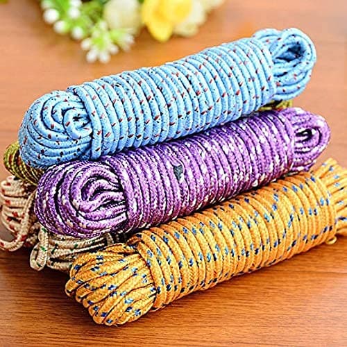 First Front Cloth Line For Drying Clothes Nylon Cotton Rope 10 Mtr Pack of 6 (Multicolour)