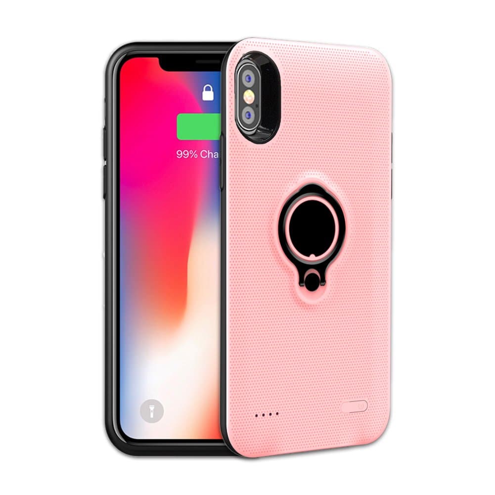 iPhone X Battery Case,feeleye 5000mAh Rechargeable Charger Case Extended Protective Portable Backup Charger Case Charging Case for iPhone X /10 (5.8 inch) Lightning Cable Input Mode with Sync (Pink)
