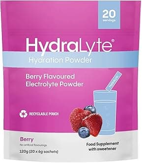 HydralyteEffervescent Electrolytes Powder Sachets - 20 Flavoured Sticks - Rapid Rehydration - Prevent Dehydration - Achieve Optimal Hydration (20 Sachets, Berry)