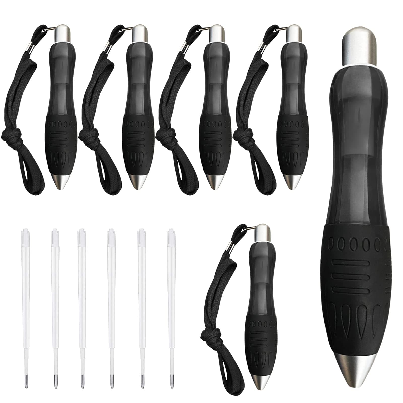 Big Fat Pens (12 Pack) Aids Writing For Tremor, Arthritis, Parkinson, Handicap, Carpal Tunnel Large Wide Grip Pen Retractable Ballpoint Pens (6 Pens + 6 Extra Refills)(Black)