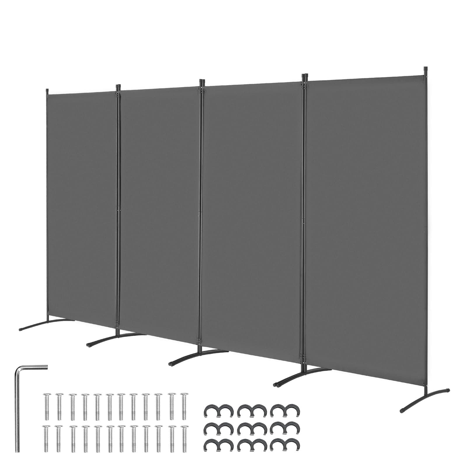 VEVOR Room Divider, 4 Panel Room Divider, 136" W Folding Privacy Screen and Portable Partition Divider for Room Separation, Freestanding Room Partitions for Office, Bedroom, Study, Grey