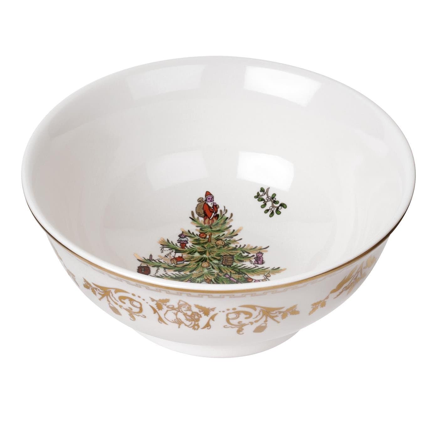 Christmas Tree Gold Collection Rice Bowl, Measured at 6", Use for Soup, Frozen Meals, Stews, and Sticky Rice Dinners, Made of Earthenware, Dishwasher and Microwave Safe