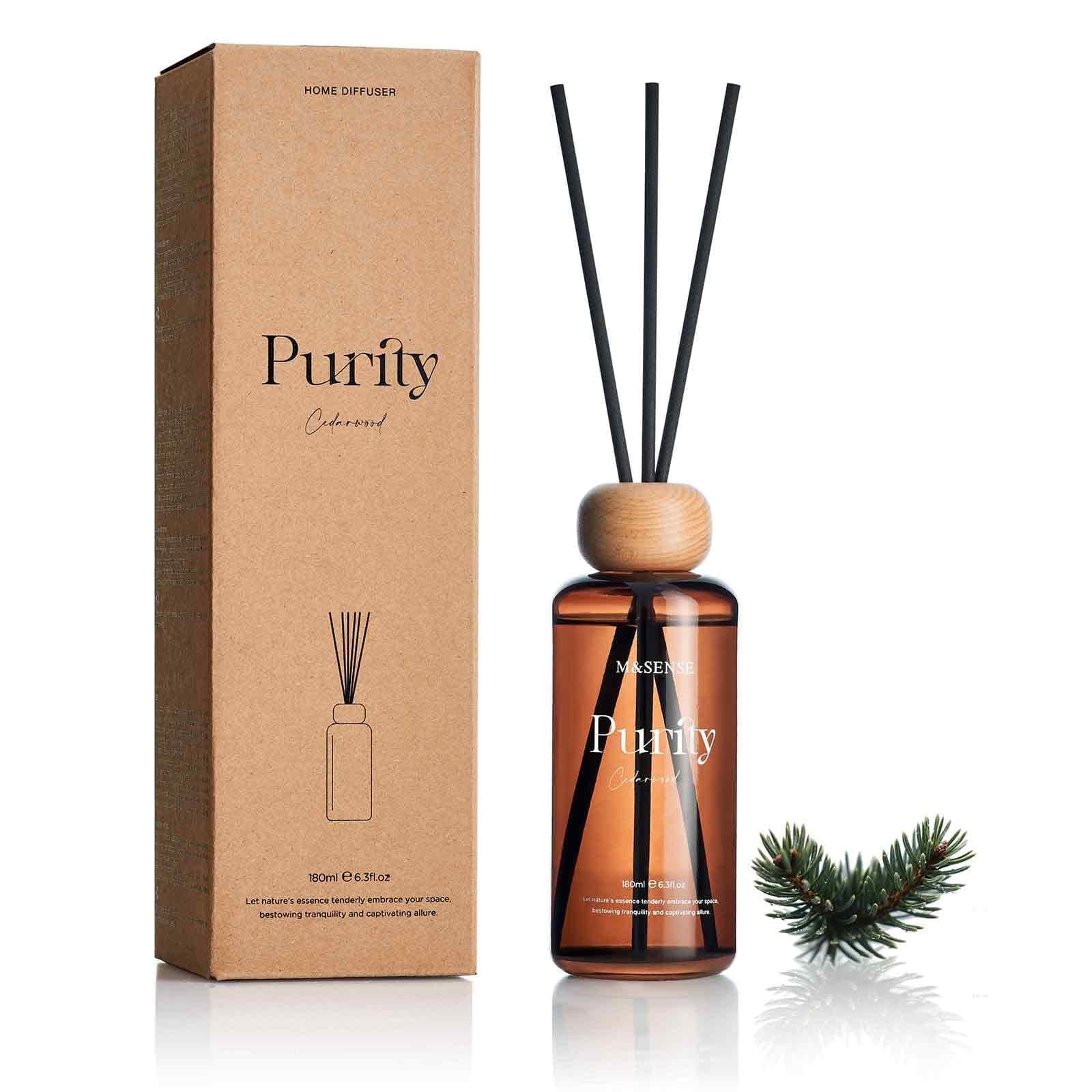 M&SENSE Reed Diffuser Set, Cedarwood Scented 6.3 fl oz Natural Essential Oil Diffusers with Sticks, Non-Toxic Organic Air Freshener, Long-Lasting Fragrance Oils for Living Room Bedroom Gifts for Women
