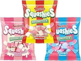 Squashie DrumStick Candies Variety Multipack - 3 Pack BUNDLE - (120g each) - IMPORTED FROM THE UK (Original, Bubblegum and Strawberry and Cream)