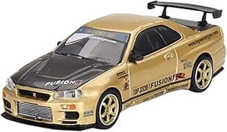 True Scale Miniatures Model Car Compatible with Nissan Skyline GT-R (R34) Top Secret Gold 1/64 Diecast Model Car Mini GT MGT00676-R