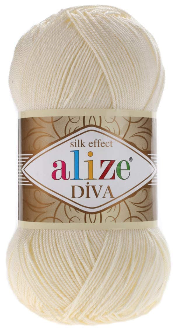 Alize Hand Knitting Yarn 100% Microfiber Acrylic Yarn Diva Silk Effect Thread Crochet Art Lace Craft Lot of 4 skeins 400gr 1532yds Color (1 Cream)