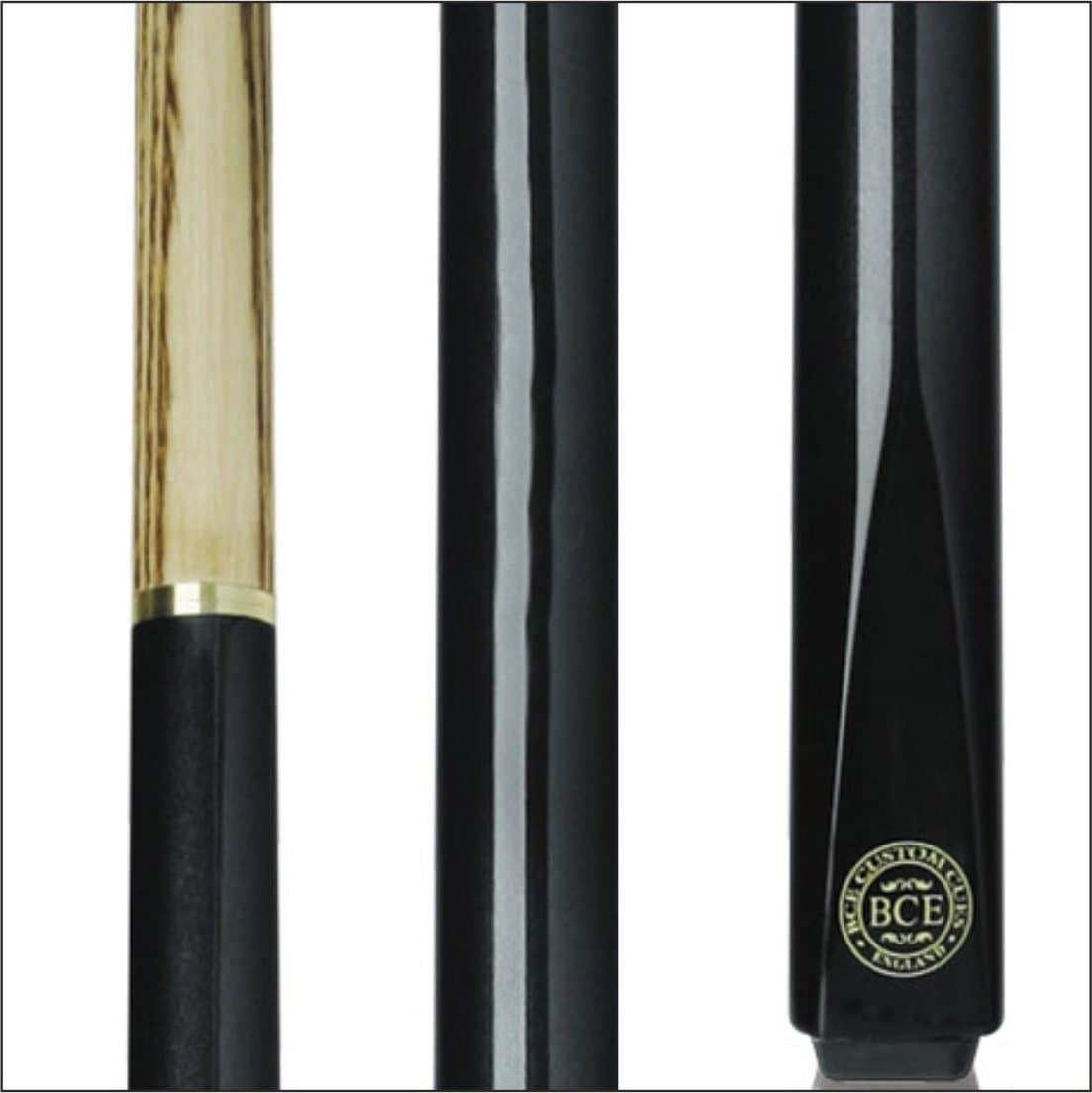 BCE 2pc Ash Snooker & Pool Cue with Sleek METALLIC BLACK Butt - 9.5mm Tip