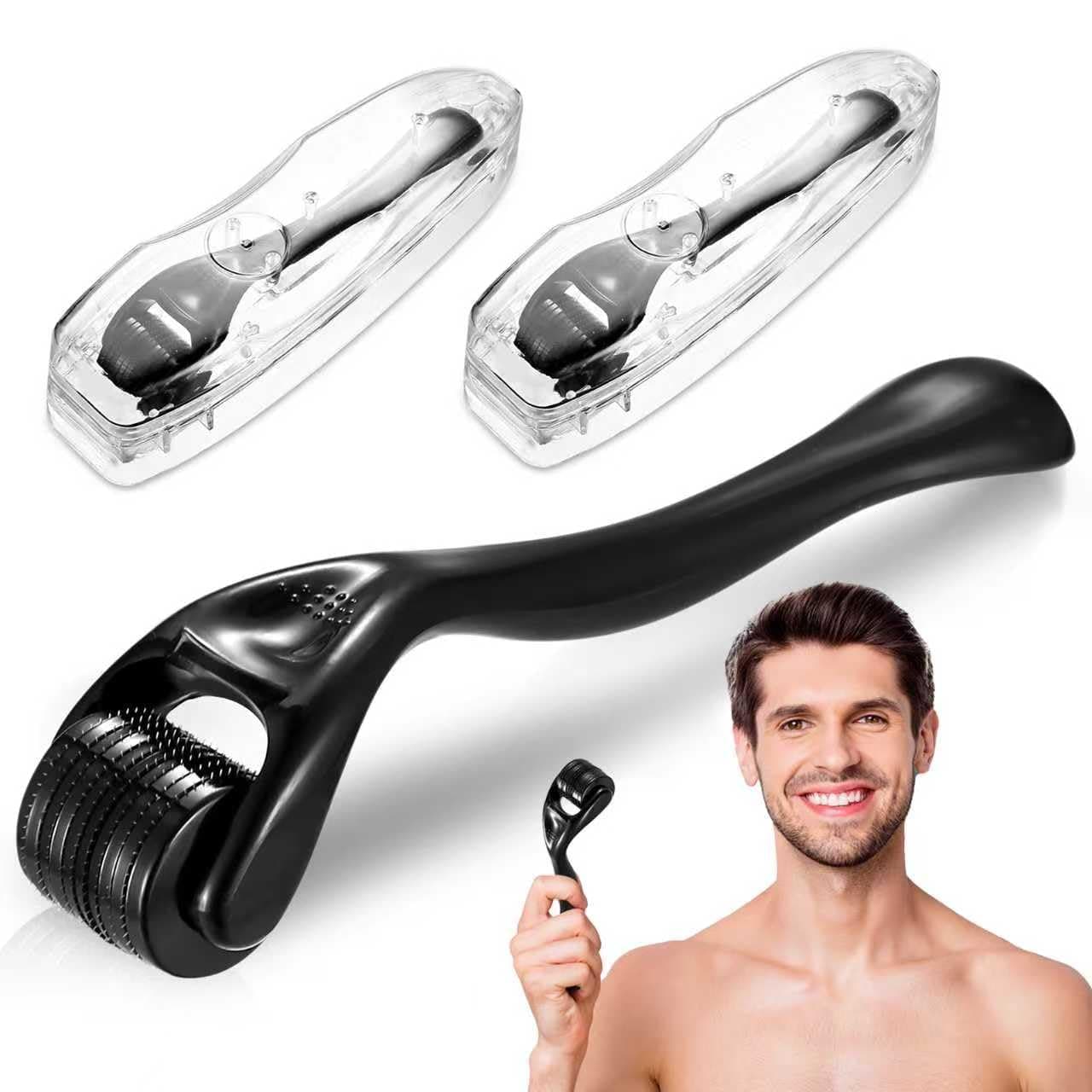 Beard Roller 0.5 mm, Beard Roller, Beard Growth, for Dermaroller 0.75 mm, Microneedling Roller, Micro Needle Roller for Skin and Hair Care, Face and Body, Men Women, for Derma Roller Set (2 Black)