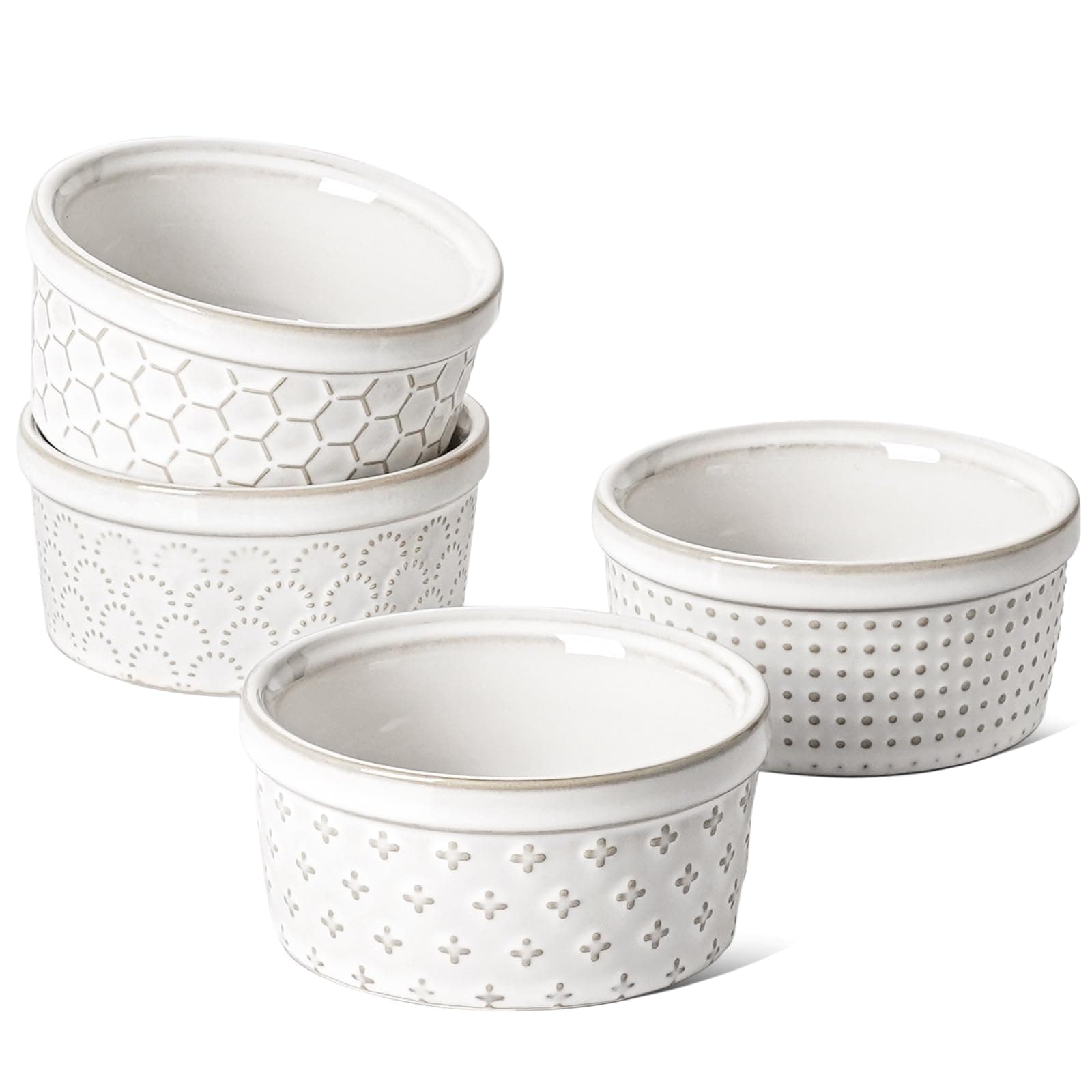 Ramekins 6 oz, Ramiken for Creme Brulee, Lava Cake,Pudding, Souffle, Small Sauce Bowl,Ceramic Baking Dishes- 4 inch, Set of 4, Arctic White