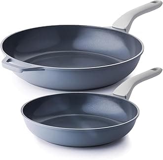 Nonstick Ceramic Frying Pan Skillet, 10+12 Inch Induction Compatible with Stay Cool Handle, Healthy PTFE PFAS & PFOA Free Omelet Pan, Dishwasher Safe (Blueberry Gray)