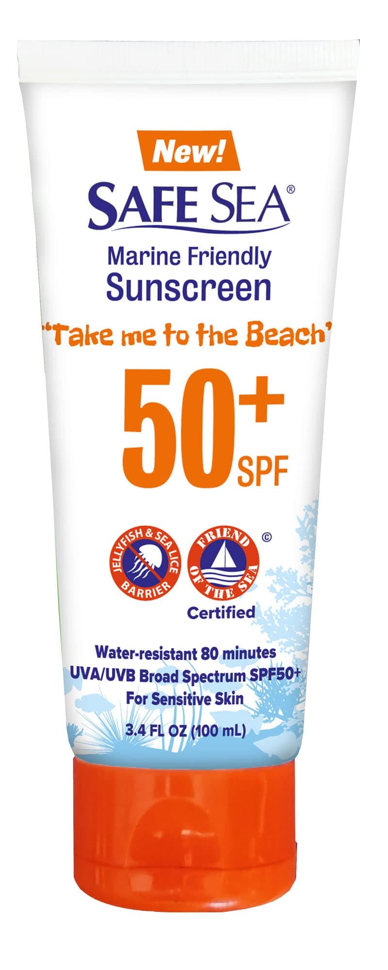 Jellyfish Sting-Blocking Sunscreen, SPF 50+ travel Size Lotion, Waterproof, Biodegradable, Coral Reef-Safe, Body and Face Sunscreen, Anti-Jellyfish and Sea-Lice sting protection (Tube 3.4 oz)