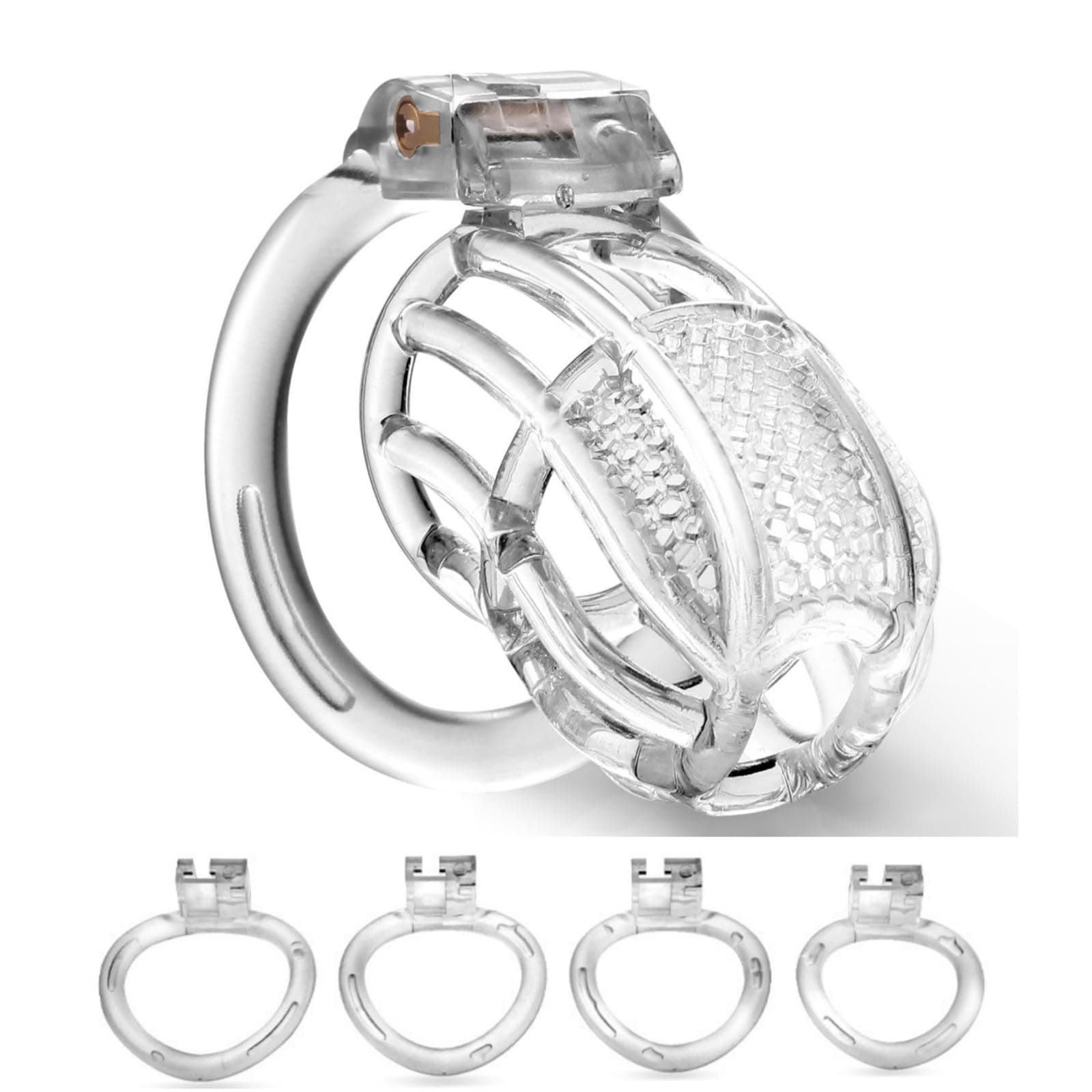 Mesh Honeycomb Breathable Cage for Men's Beginners with 4 Fixed Carabiners (40mm/43mm/44mm/46mm) (Transparent, L)